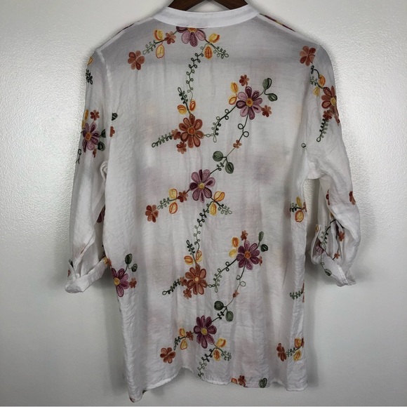 Anthropologie Kindred Button Front Embroidered Peasant Boho Cottage Blouse XL - Picture 2 of 7